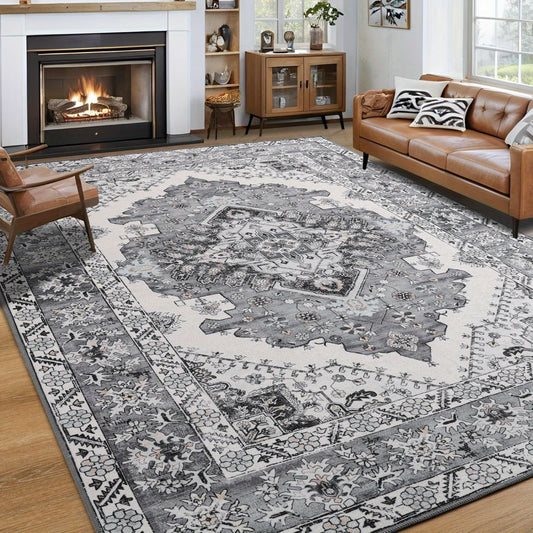 Floral Printed Carpet, Bohemian Style Carpet, Washable Carpet Anti-Slip Indoor Entrance Carpet, Bohemian Tribal Kitchen Carpet, Vintage Traditional Carpet, Suitable for Living Room, Bedroom, Office And Porch Front Door Entrance, Home Decoration